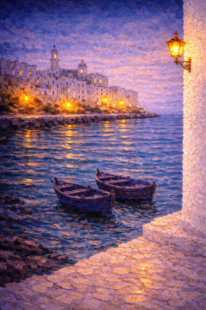 Azul de Farol, Digital generative artwork (impasto aesthetic) — from the Magic Apulia series