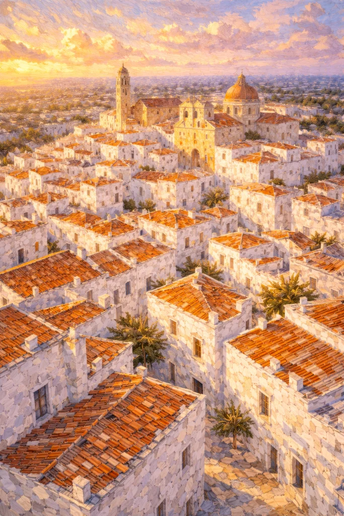Ostuni Arde, Digital generative artwork (impasto aesthetic) — from the Magic Apulia series