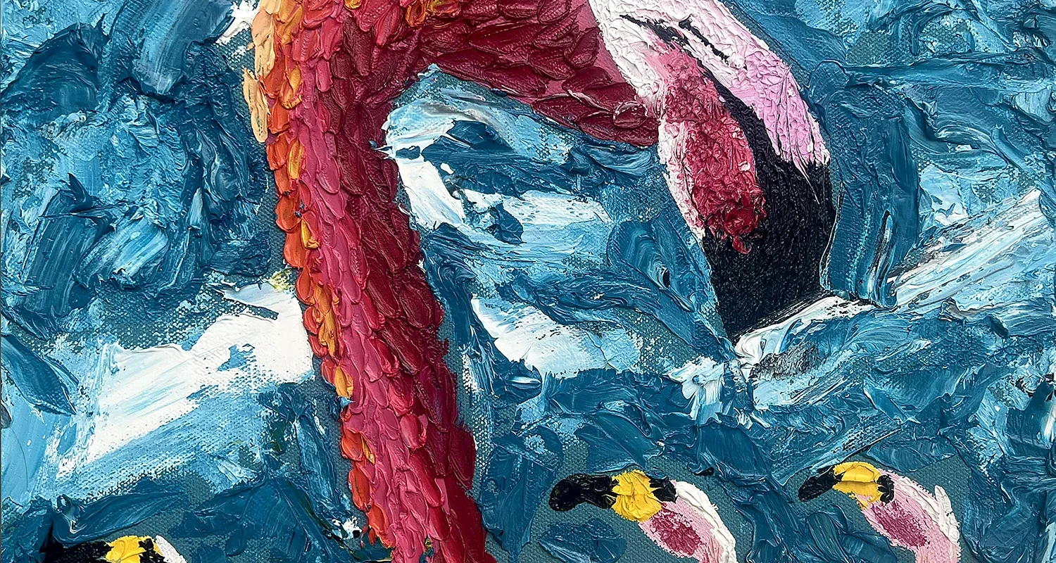 Sculpting color in impasto when painting Flamingo 33, Oil on canvas, heavy impasto